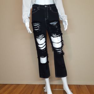 LF Carmar Extreme Distressed Black Cropped High Waist Jeans with Pockets 25 NWOT